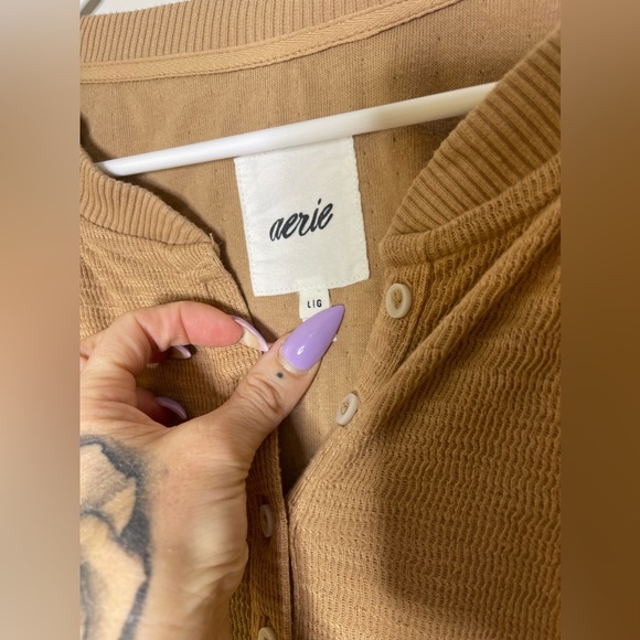 Aerie medium weight sweater cute sleeves button down Henley size L **FINAL PRICE - Picture 3 of 7